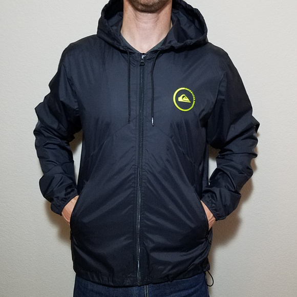 QUIKSILVER BLACK HOODED WINDBREAKER JACKET LARGE - Picture 7 of 7